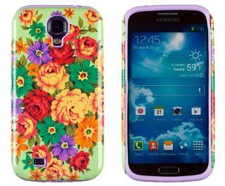DandyCase 2in1 Hybrid High Impact Hard Colorful Flowering Garden Pattern + Purple Silicone Case Cover For Samsung Galaxy S4 i9500 + DandyCase Screen Cleaner: Cell Phones & Accessories