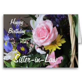 Happy Birthday Sister in Law/Pink Rose Bouquet Greeting Cards