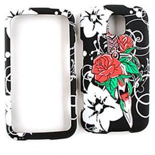 ACCESSORY HARD TEXTURED CASE COVER FOR LG OPTIMUS M / OPTIMUS C MS 690 3D RED ROSES DAGGER: Cell Phones & Accessories