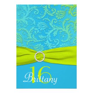 PRINTED RIBBON Aqua, Lime Sweet 16 Invite