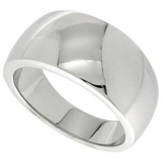 Surgical Steel Domed Cigar Band Ring Mirror Polished finish 7/16 inch long, sizes 5   9: Jewelry