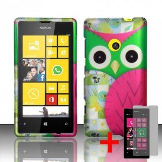 NOKIA LUMIA 521 PINK GREEN OWL RUBBERIZED COVER SNAP ON HARD CASE + FREE SCREEN PROTECTOR from [ACCESSORY ARENA]: Cell Phones & Accessories