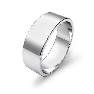 Men's Flat Wedding Band 7mm 18k White Gold Ring: Jewelry