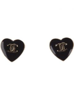 Chanel Vintage Logo Heart Earrings