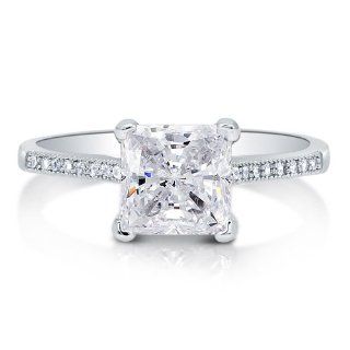 BERRICLE Princess Cut Cubic Zirconia CZ Sterling Silver Solitaire Fashion Right Hand Ring 1.96 ct: BERRICLE: Jewelry