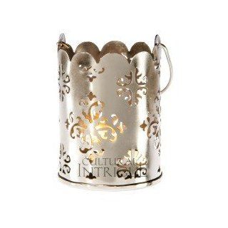 Small Punched Tin Shadow Lantern (damask design)   Decorative Candle Lanterns