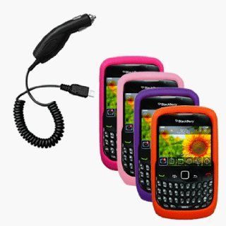 Four Silicone Cases / Skins / Covers (Pink, Hot Pink, Purple, Orange) & Car Charger for RIM BlackBerry Curve 3G 9330 / 9300 / 8520 / 8530: Cell Phones & Accessories