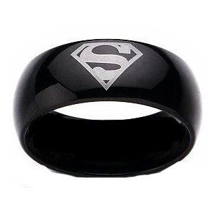 Superman Black Stainless Steel DC Width 8 mm Stainless Steel Band Ring R160 Size 6   13 Jewelry