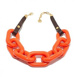 Ben Amun Leather and Resin Link Goldtone 20 1/2" Necklace