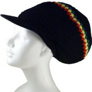 Rasta Dread Knit Tam Hat   "Dreadlocks Cap" (Large Round Black/Red/Yellow/Green, with Brim) at  Womens Clothing store: