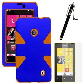 MINITURTLE, Dual Layer Tough Skin Dynamic Hybrid Hard Phone Case Cover, Clear Screen Protector Film, and Stylus Pen for Windows Smart Phone 8 Nokia Lumia 521 /T Mobile /MetroPCS (Orange / Blue): Cell Phones & Accessories