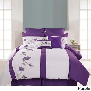 N/a Embroidered Saratoga 8 piece Cotton Comforter Set Purple Size King