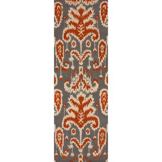 Nuloom Handmade Modern Ikat Grey Wool Runner Rug (26 X 8)