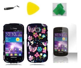 Flower Butterfly Faceplate Hard Phone Case Cover Cell Phone Accessory + Yellow Pry Tool + Screen Protector + Stylus Pen + EXTREME Band for Samsung Illusion i110 / Galaxy Proclaim S720C SCH S720C  Verizon Straight Talk: Cell Phones & Accessories