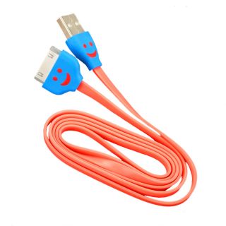 Sophia Global Orange Light up Happy Face 30 pin To Usb Data Sync And Charging Tangle free Flat Cable