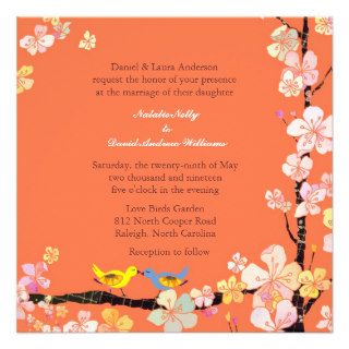 Kissing Love Birds Orange Wedding Invitations