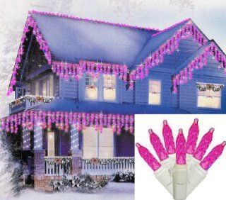 Set of 70 Pink LED M5 Mini Twinkle Icicle Christmas Lights   White Wire : String Lights : Patio, Lawn & Garden