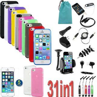 BIRUGEAR 30 Items Essential Accessories Bundle kit for Apple New iPhone 5 5G 6th Generation (AT&T, Sprint, Verizon, International) [ includes Cases Screen Protector, Pouch ,Chargers,Stylus, Handsfree, Holder,etc.]: Cell Phones & Accessories