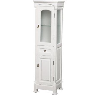 Andover Solid Oak Bathroom Linen Tower with Cabinet Storage in White: Home Improvement