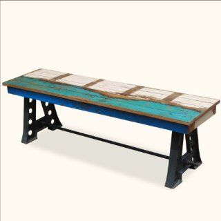 Rustic Solid Teak Wood Industrial Wrought Iron Bench Patio Furniture : Outdoor Benches : Patio, Lawn & Garden