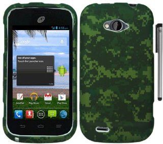 For ZTE Savvy Z750C Green Camo Design Hard Cover Case with Stylus Pen and ApexGears Phone Bag: Cell Phones & Accessories