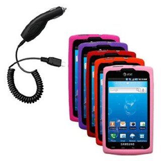 Five Silicone Cases / Skins / Covers (Hot Pink, Purple, Red, Orange, Light Pink) & Car Charger for Samsung Captivate SGH I897: Cell Phones & Accessories