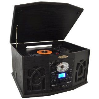 Pyle Home PTCDS7UIB Retro Vintage Turntable with CD/MP3/Casette/Radio/USB/SD, Aux In and Vinyl to MP3 Encoding (Black): Electronics