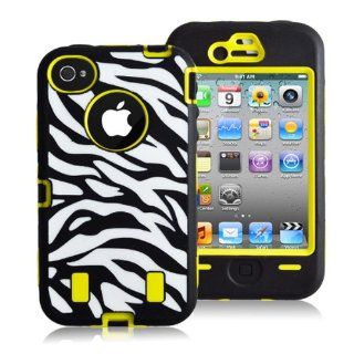 COKO@ Hard Hybrid Case Cover for Iphone 4 4s Black White Zebra Silicone TUFF case for Apple iPhone 4 4S With Front and Back Screen Protector Skin Shell (Yellow) Cell Phones & Accessories