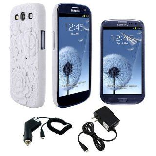 Skque Rubberized Snap on Cover Case+ Screen Protector Guard + Micro USB Wall and Car Charger Adapters for Samsung Galaxy S3 SIII i9300, Purple 3D White: Cell Phones & Accessories