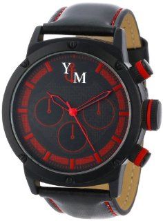 Yachtman Men's YM750 RD Round Black Red Patterned Dial Genuine Leather Band Watch: Watches