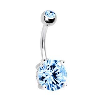 Belly Ring Big Cubic Zirconia Aqua Belly Button Ring 14G with 1 Belly Retainer: Jewelry