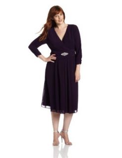Jessica Howard Women's Plus Size Ruched Waist Dress with Chiffon Skirt, Plum, 16W at  Womens Clothing store: