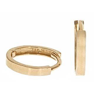 14K Gold Flat Edge Small Huggie Earrings for Girls: girls: Jewelry