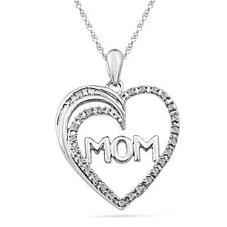 10 CT. T.W. Diamond Heart with MOM Pendant in Sterling Silver