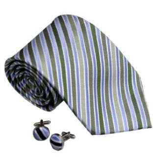 8079 Blue Striped For Great Mens Gifts Silk Tie Cufflinks Set By Y&G at  Mens Clothing store: Neckties