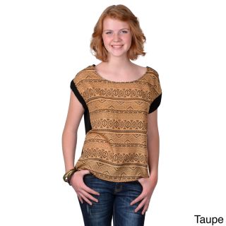 Journee Collection Journee Collection Womens Short Sleeve Aztec Print Top Tan Size S (4 : 6)