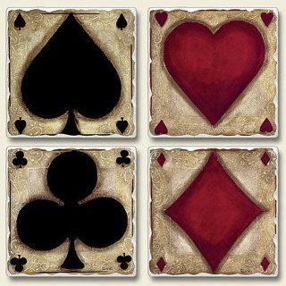 Coaster Set   Ante up   Card Suit Tumbled Stone Coasters   Set of Four: Clubs, Hearts, Diamonds and Spades: Placemats Cork Backed: Kitchen & Dining