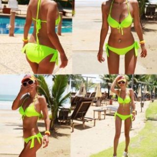 Sexy Bikini Lady Swimwear push up Strapless Beach Wear Bathing Suit Swimsuit Padded Fluorescent Green (M) at  Womens Clothing store