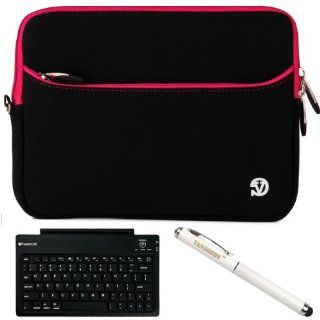 Black Pink Edge VG Protective Neoprene Sleeve Cover for Velocity Micro Cruz T408 T508 Android 8 inch Tablet + Executive Laser Pointer Stylus Pen with LED Light + SumacLife Bluetooth Wireless Keyboard + SumacLife TM Wisdom Courage Wristband: Computers &