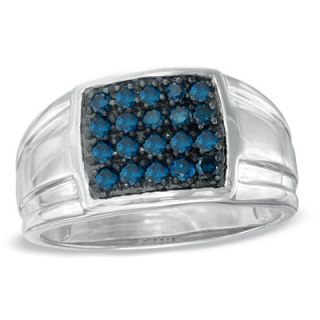 Mens 1/2 CT. T.W. Enhanced Blue Diamond Square Ring in Sterling