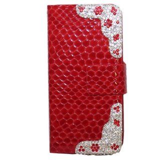 Moka PU Leather Flip Red Case Cover with Rhinestone for Apple iPhone 5 5s Cell Phones & Accessories