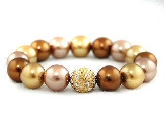 Formal Bronze, Gold and Taupe Faux Pearl Stretch Bracelet   Bridesmaid Jewelry (Brown): Jewelry