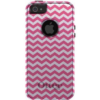 CUSTOM OtterBox Commuter Series Case for iPhone 5 5S   Chevron Stripes Zig Zag (White & Pink): Cell Phones & Accessories