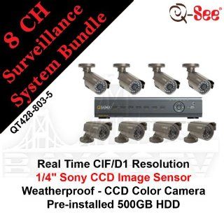 Q SEE QT428 803 5 8 Channel H.264 Network DVR with Real Time CIF Recording, D1 Recording, and mobile phone surveillance with 500GB HD and 8 Color CCD Cameras : Complete Surveillance Systems : Camera & Photo