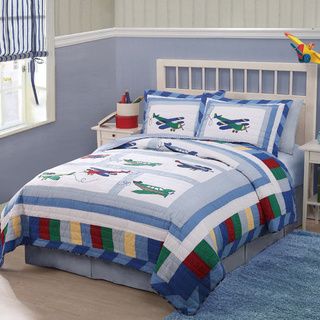 Fly Away Airplane Cotton 3 piece Quilt Set