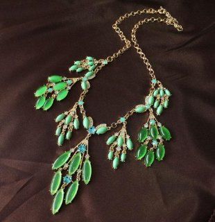 Green Leaf Long Fringe Necklace Bib Statement Necklace  Great Quality: Jewelry
