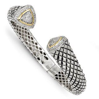 Sterling Silver W/14k 1/2ct. Diamond Hinged Cuff Bracelet: Shey Coutoure: Jewelry