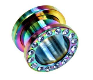 ANODIZED FLESH TUNNEL PLUG WITH BLUE RHINESTONES 6g   Sold Individually Jewelry