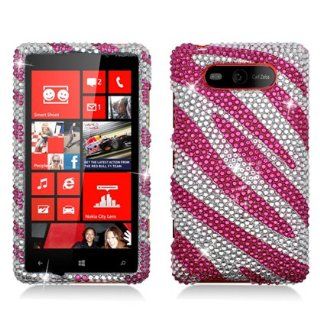 Aimo NK820PCLDI686 Dazzling Diamond Bling Case for Nokia Lumia 820   Retail Packaging   Zebra Hot Pink/White: Cell Phones & Accessories