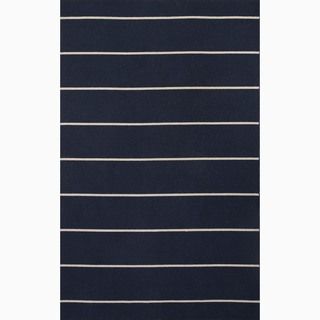 Handmade Stripe Pattern Blue/ Ivory Wool Rug (8 X 10)